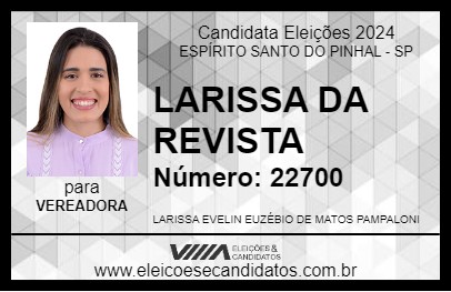 Candidato LARISSA DA REVISTA 2024 - ESPÍRITO SANTO DO PINHAL - Eleições