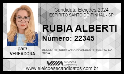 Candidato RUBIA ALBERTI 2024 - ESPÍRITO SANTO DO PINHAL - Eleições