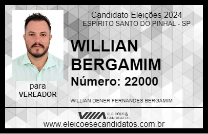 Candidato WILLIAN BERGAMIM 2024 - ESPÍRITO SANTO DO PINHAL - Eleições