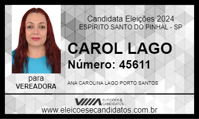 Candidato CAROL LAGO 2024 - ESPÍRITO SANTO DO PINHAL - Eleições