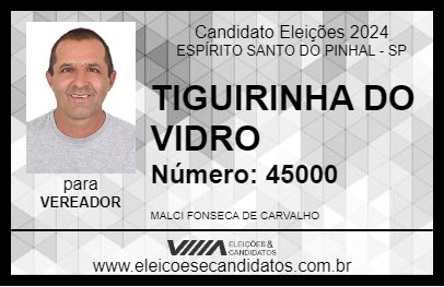 Candidato TIGUIRINHA DO VIDRO 2024 - ESPÍRITO SANTO DO PINHAL - Eleições