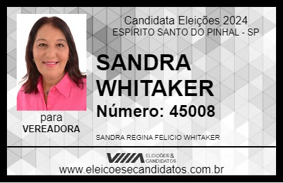 Candidato SANDRA WHITAKER 2024 - ESPÍRITO SANTO DO PINHAL - Eleições