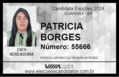 Candidato PATRICIA BORGES 2024 - GUAPIARA - Eleições