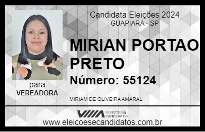 Candidato MIRIAN PORTAO PRETO 2024 - GUAPIARA - Eleições