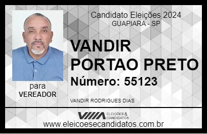 Candidato VANDIR PORTAO PRETO 2024 - GUAPIARA - Eleições