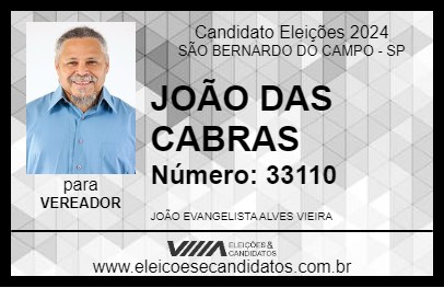 Candidato JOÃO DAS CABRAS 2024 - SÃO BERNARDO DO CAMPO - Eleições