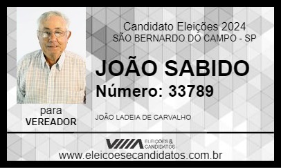 Candidato JOÃO SABIDO 2024 - SÃO BERNARDO DO CAMPO - Eleições