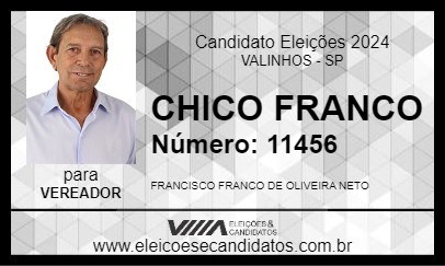 Candidato CHICO FRANCO 2024 - VALINHOS - Eleições