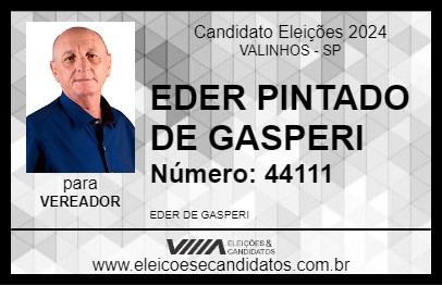 Candidato EDER PINTADO DE GASPERI 2024 - VALINHOS - Eleições