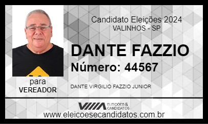 Candidato DANTE FAZZIO 2024 - VALINHOS - Eleições