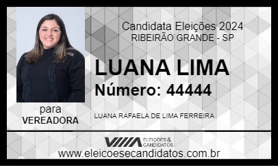 Candidato LUANA LIMA 2024 - RIBEIRÃO GRANDE - Eleições