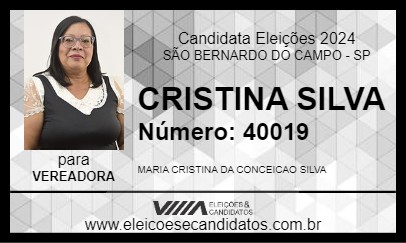 Candidato CRISTINA SILVA 2024 - SÃO BERNARDO DO CAMPO - Eleições