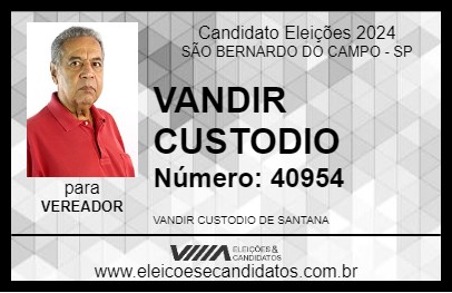 Candidato VANDIR CUSTODIO 2024 - SÃO BERNARDO DO CAMPO - Eleições