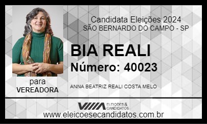 Candidato BIA REALI 2024 - SÃO BERNARDO DO CAMPO - Eleições