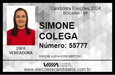 Candidato SIMONE COLEGA 2024 - BOCAINA - Eleições