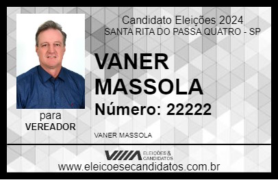 Candidato VANER MASSOLA 2024 - SANTA RITA DO PASSA QUATRO - Eleições