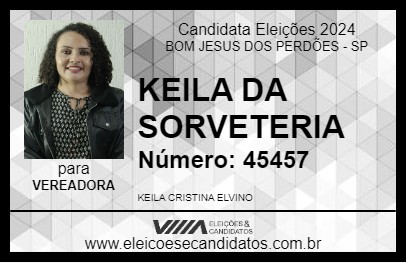 Candidato KEILA DA SORVETERIA 2024 - BOM JESUS DOS PERDÕES - Eleições