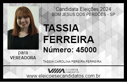 Candidato TASSIA FERREIRA 2024 - BOM JESUS DOS PERDÕES - Eleições