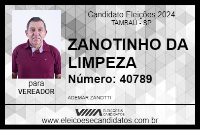 Candidato ZANOTINHO DA LIMPEZA 2024 - TAMBAÚ - Eleições