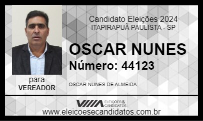 Candidato OSCAR NUNES 2024 - ITAPIRAPUÃ PAULISTA - Eleições