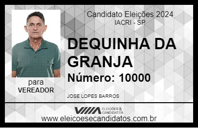 Candidato DEQUINHA DA GRANJA 2024 - IACRI - Eleições