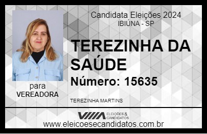 Candidato TEREZINHA DA SAÚDE 2024 - IBIÚNA - Eleições