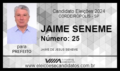 Candidato JAIME SENEME 2024 - CORDEIRÓPOLIS - Eleições