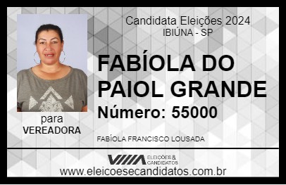 Candidato FABÍOLA DO PAIOL GRANDE 2024 - IBIÚNA - Eleições