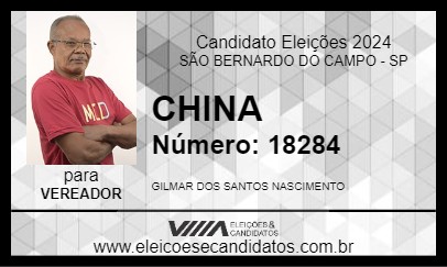 Candidato CHINA 2024 - SÃO BERNARDO DO CAMPO - Eleições