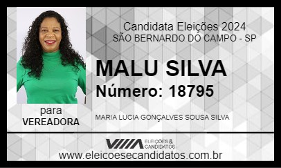 Candidato MALU SILVA 2024 - SÃO BERNARDO DO CAMPO - Eleições