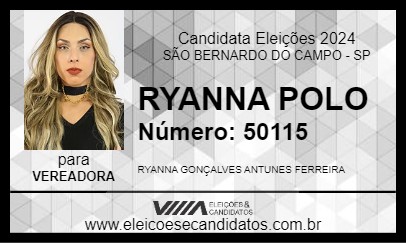 Candidato RYANNA POLO 2024 - SÃO BERNARDO DO CAMPO - Eleições