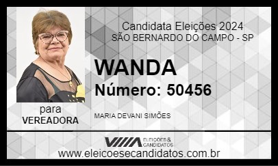 Candidato WANDA BANCADA ESPERANÇAR 2024 - SÃO BERNARDO DO CAMPO - Eleições