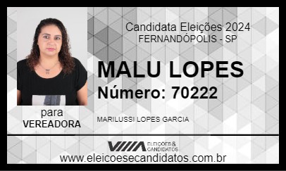 Candidato MALU LOPES 2024 - FERNANDÓPOLIS - Eleições