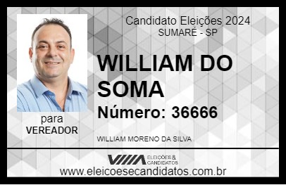 Candidato WILLIAM DO SOMA 2024 - SUMARÉ - Eleições