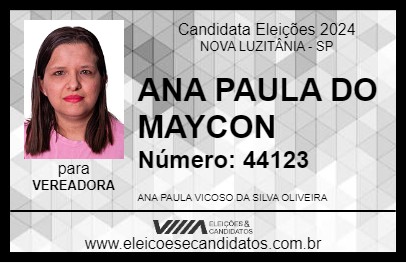 Candidato ANA PAULA DO MAYCON 2024 - NOVA LUZITÂNIA - Eleições