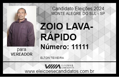 Candidato ZOIO LAVA-RÁPIDO 2024 - MONTE ALEGRE DO SUL - Eleições