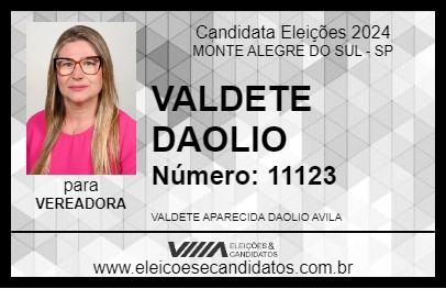 Candidato VALDETE DAOLIO 2024 - MONTE ALEGRE DO SUL - Eleições