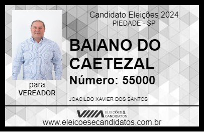 Candidato BAIANO DO CAETEZAL 2024 - PIEDADE - Eleições