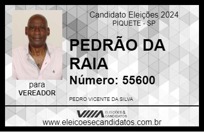 Candidato PEDRÃO DA RAIA 2024 - PIQUETE - Eleições