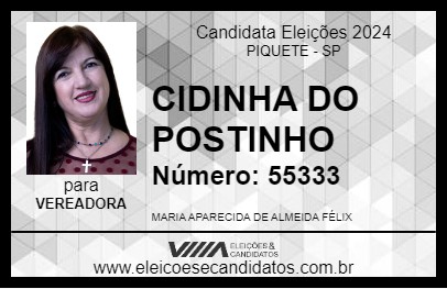 Candidato CIDINHA DO POSTINHO 2024 - PIQUETE - Eleições