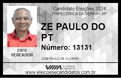 Candidato ZE PAULO DO PT 2024 - ITAPECERICA DA SERRA - Eleições