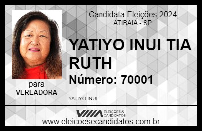 Candidato YATIYO INUI TIA RUTH 2024 - ATIBAIA - Eleições