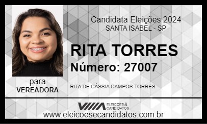 Candidato RITA TORRES 2024 - SANTA ISABEL - Eleições