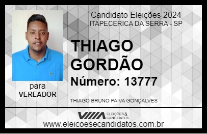 Candidato THIAGO GORDÃO 2024 - ITAPECERICA DA SERRA - Eleições