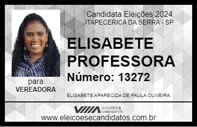 Candidato ELISABETE PROFESSORA 2024 - ITAPECERICA DA SERRA - Eleições