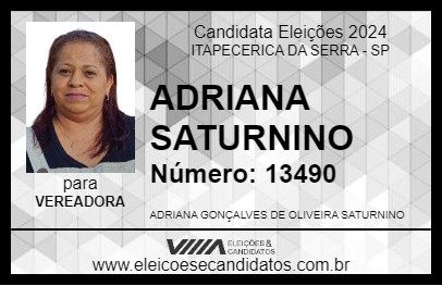 Candidato ADRIANA SATURNINO 2024 - ITAPECERICA DA SERRA - Eleições