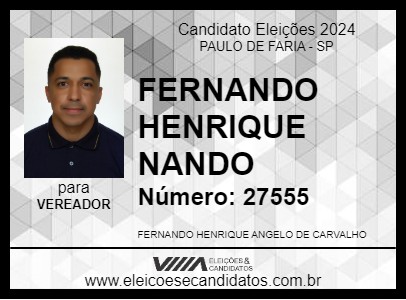 Candidato FERNANDO HENRIQUE NANDO 2024 - PAULO DE FARIA - Eleições