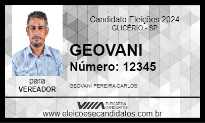 Candidato GEOVANI 2024 - GLICÉRIO - Eleições