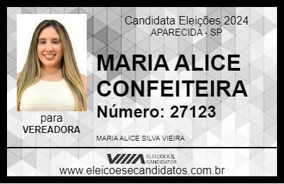 Candidato MARIA ALICE CONFEITEIRA 2024 - APARECIDA - Eleições