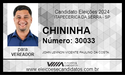 Candidato CHININHA 2024 - ITAPECERICA DA SERRA - Eleições